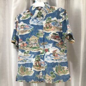 Reyn Spooner Christmas print aloha button down shirt boys sz large